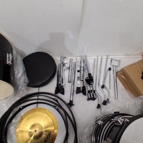 5PC KIDS BEGINNER FULL DRUM STARTER KIT WITH BASS DRUM & FOOT PEDAL, SNARE, TOM AND CYMBAL - BLACK/WHITE (MODEL: SH-002-BK) image 6