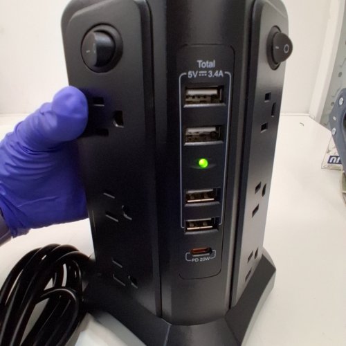 PASSUS SURGE PROTECTOR POWER BAR TOWER WITH USB C PORTS - 10FT EXTENSION CORD - BLACK (MODEL: XT-U3011) image 4