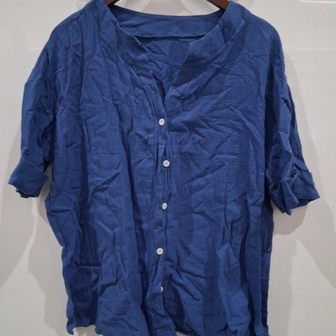 WOMEN'S CASUAL V NECK BUTTON SUMMER TOPS - EXTRA LARGE - NAVY image 2