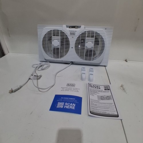 BLACK+DECKER DUAL WINDOW FAN FOR WINDOW SCREEN WITH 2 SPEED SETTINGS, TWIN WINDOW FAN WITH MECHANICAL CONTROLS AND REMOVABLE LEGS, HORIZONTAL COOLING FAN FOR WINDOW - 9" - WHITE (MODEL: BFW9M) image 3