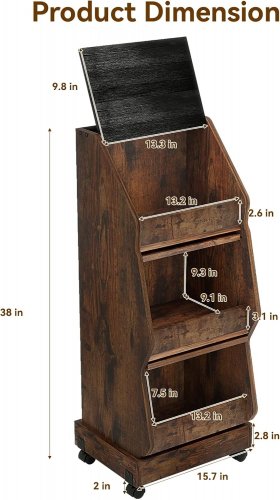 3-TIER ROLLING DISPLAY SHELF - 38" X 15.7" X 13.2" - BROWN image 2