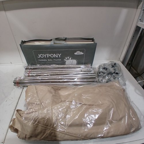 JOYPONY BABY PLAYPEN WITH SOFT MESH AND BASKETBALL NET FOR INDOOR AND OUTDOOR USE - 50" X 50" X 27" - BEIGE/WHITE image 2