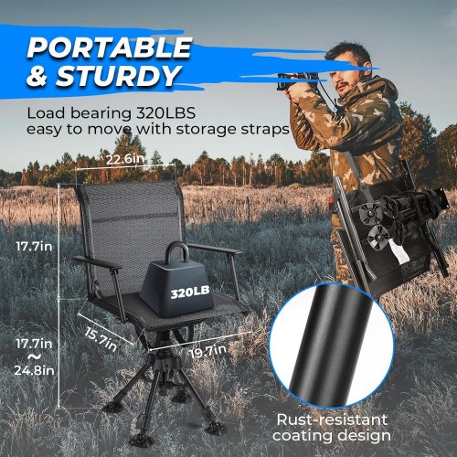 KEMIMOTO FOLDING HUNTING BLIND CHAIR WITH 360° SILENT SWIVEL - 320 LBS MAX - CAMO GREEN / BROWN - (MODEL: J038) image 2