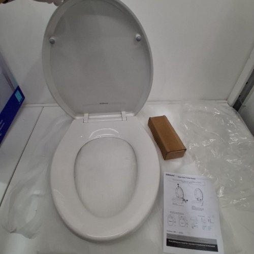 HIBBENT PREMIUM ONE CLICK RELEASE SLOW CLOSE ELONGATED TOILET SEAT WITH COVER - 18.5" - WHITE (MODEL: 1CLICK40V) image 4