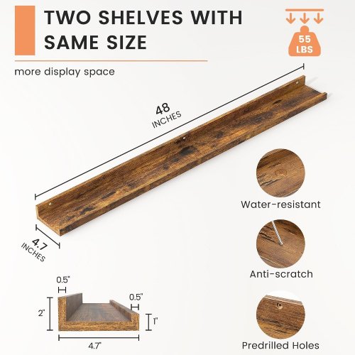 2PK FLYJOE FLOATING SHELVES - 48" - BROWN (MODEL: FL-MDB06-48-2P-BR) image 3