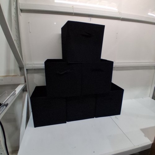6PK AMAZON BASICS FOLDABLE STORAGE BINS FOR CUBE ORGANIZER WITH HANDLES - 13" X 13" X 13" - BLACK image 2