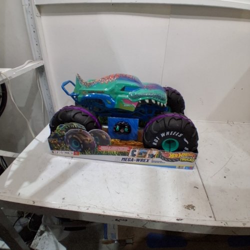HOT WHEELS RC MONSTER TRUCKS MEGA-WREX IN 1:15 SCALE EXTRA LARGE REMOTE-CONTROL TOY TRUCK - BLUE/GREEN (MODEL: HPK28-9796) image 2