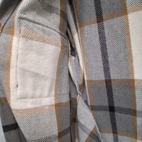 WOMEN'S FLANNEL PLAID SHIRT CASUAL LAPEL BUTTON DOWN LONG WINTER SHACKET - EXTRA SMALL - APRICOT KHAKI PLAID image 3