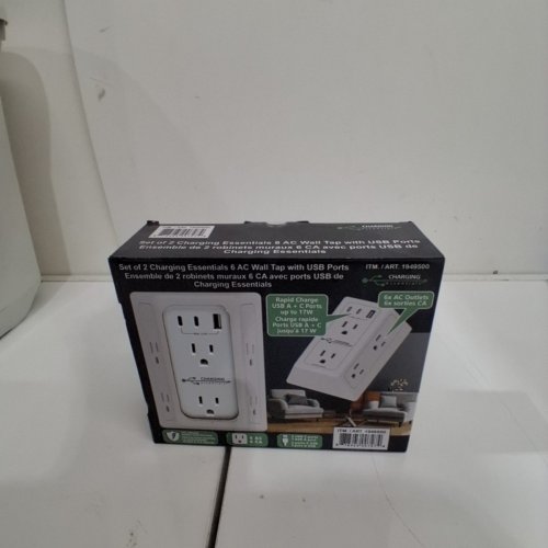 2PK CHARGING ESSENTIALS RAPID CHARGING WALL OUTLETS, 6 AC OUTLETS, 3 USB PORTS, SURGE PROTECTION - WHITE (MODEL: 1949500) image 2