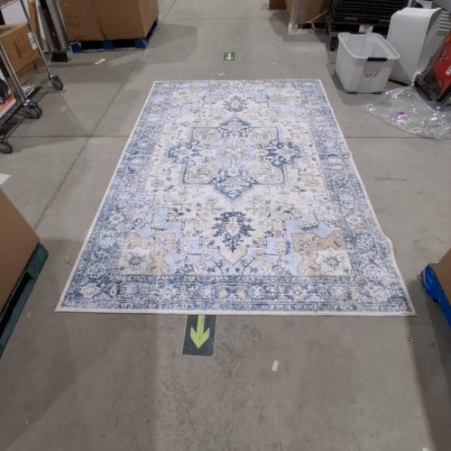 TRADITIONAL MEDALLION WASHABLE NON-SLIP AREA RUG - 6FT X 9FT -BLUE AND CREAM image 2
