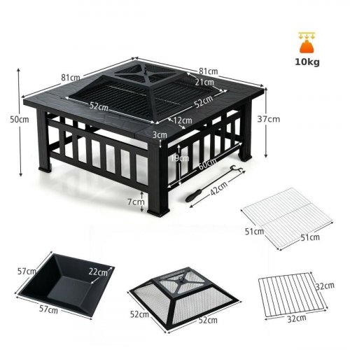 SQUARE OUTDOOR FIRE PIT TABLE W BBQ GRILL, SPARK SCREEN & ICE BUCKET - 32" - BLACK (MODEL: NP12086DK) image 3
