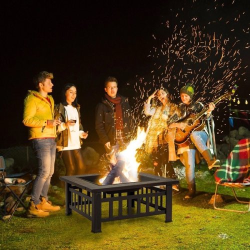 SQUARE OUTDOOR FIRE PIT TABLE W BBQ GRILL, SPARK SCREEN & ICE BUCKET - 32" - BLACK (MODEL: NP12086DK) image 4