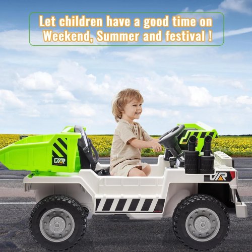 GARVEE RIDE-P SERIES KIDS ELECTRIC 12V RIDE ON DUMP TRUCK WITH REMOTE CONTROL - GREEN/WHITE (MODEL: PTO_0Z62) image 3