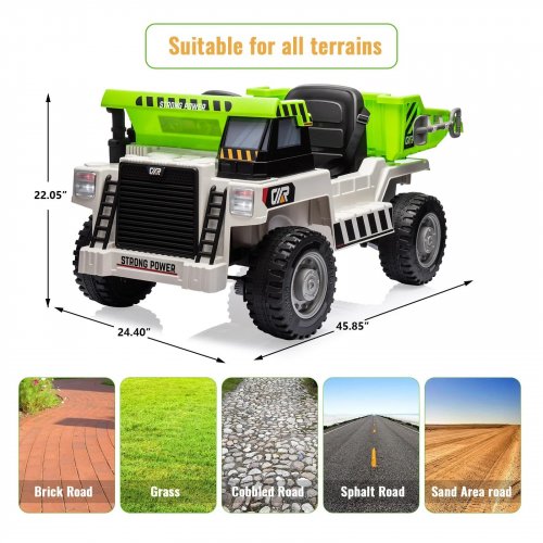 GARVEE RIDE-P SERIES KIDS ELECTRIC 12V RIDE ON DUMP TRUCK WITH REMOTE CONTROL - GREEN/WHITE (MODEL: PTO_0Z62) image 4