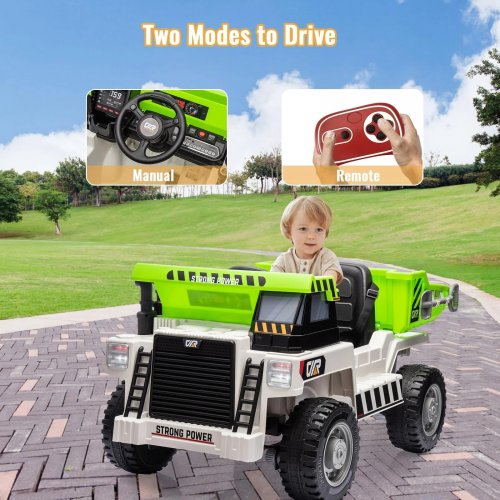 GARVEE RIDE-P SERIES KIDS ELECTRIC 12V RIDE ON DUMP TRUCK WITH REMOTE CONTROL - GREEN/WHITE (MODEL: PTO_0Z62) image 5
