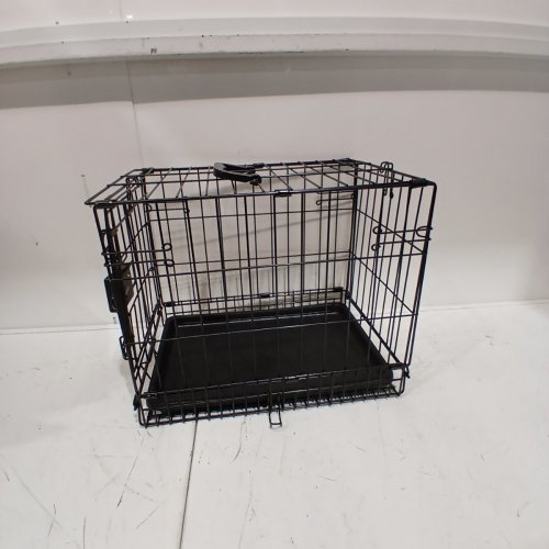 METAL FOLDABLE SINGLE DOOR DOG CAGE WITH REMOVEABLE TRAY - 18" X 14" X 12"- BLACK image 2