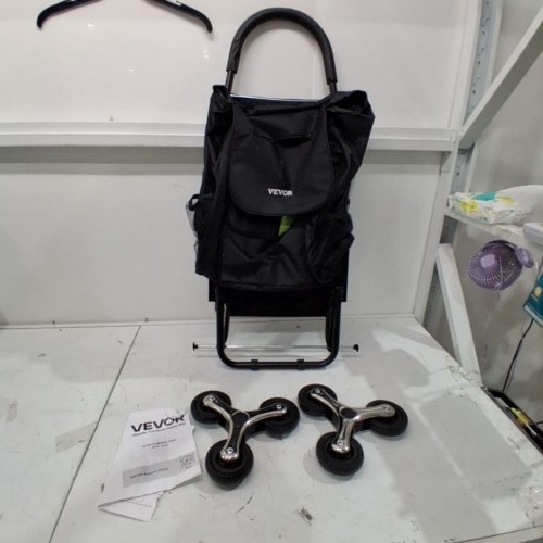 FOLDING STAIR CLIMBING GROCERY SHOPPING CART TROLLEY WITH ATTACHABLE BAG - 36L STORAGE, 110LB MAX - BLACK - (MODEL: 2028B) image 2
