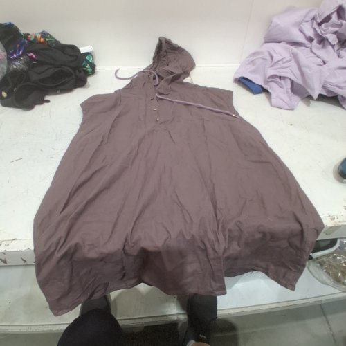 WOMENS HOODED SLEEVELESS PONCHO -MED/LG - COCOA/DUSTY LAVENDER image 2