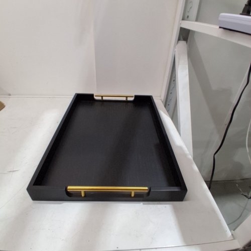 OURMIAO WOODEN SERVING TRAY WITH HANDLES - 22" X 15.7" X 2" - BLACK/GOLD: (MODEL: OM0702GZ) image 2