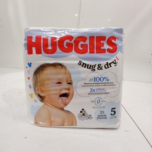 25PK HUGGIES SNUG & DRY BABY DIAPERS - SIZE 5 (27+ LBS) image 2