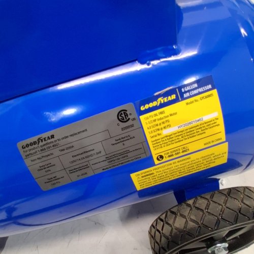 GOODYEAR HORIZONTAL PORTABLE ELECTRIC AIR COMPRESSOR - 150PSI - 8 GAL - BLUE (MODEL:GYC6080S) image 4