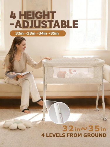 MINOBUB BABY BASSINET BEDSIDE SLEEPER - 4 ADJUSTABLE HEIGHTS - OFF WHITE (MODEL: PX001) image 3