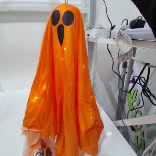 2PK HANGING LIGHT-UP GHOST DECORATION - 17" - ORANGE image 2