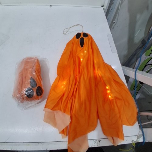 2PK HANGING LIGHT-UP GHOST DECORATION - 17" - ORANGE image 4