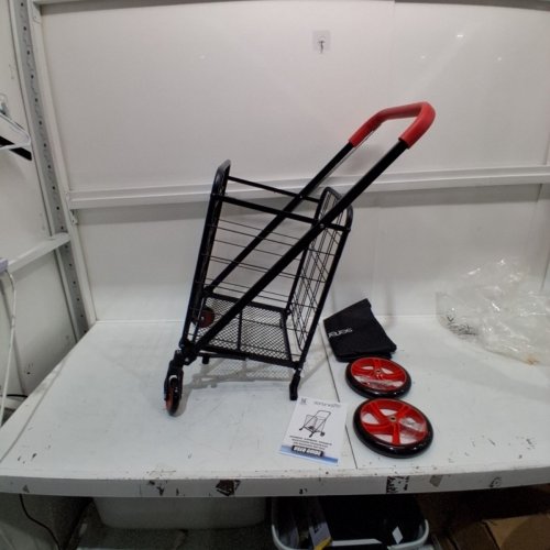 SERENELIFE COMPACT FOLDING SHOPPING CART WITH REMOVABLE WATERPROOF LINER - 21.8" X 36.8" - 70LBS MAX - BLACK/RED (MODEL: SLSPCART75) image 2