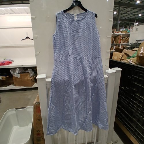 CASUAL STRIPED SLEEVELESS DRESS - LARGE - WHITE/BLUE image 2
