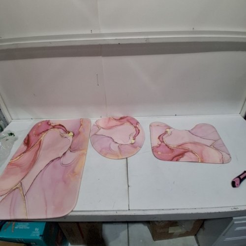 3PC MEMORY FOAM NON-SLIP BATHROOM RUG SET - PINK MARBLE image 2