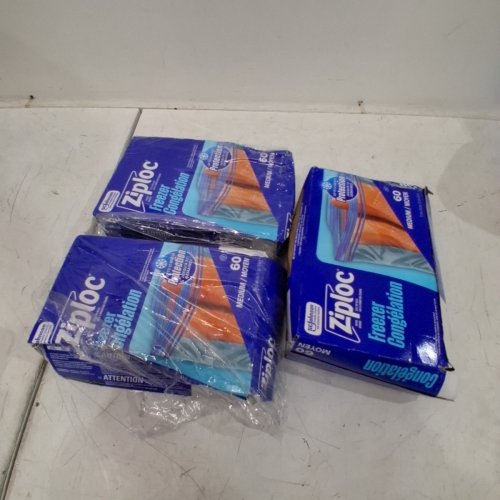 3 (60PK) ZIPLOC FREEZER BAGS - CLEAR (MODEL: 1789729) (180 TOTAL) image 2