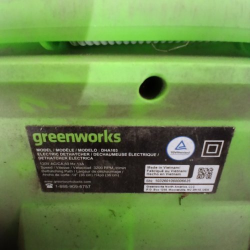 GREENWORKS CORDED ELECTRIC DETHATCHER & SCARIFIER WITH 2-IN-1 LAWN TOOL WITH STAINLESS STEEL TINES, 3-POSITION DEPTH ADJUSTMENT, QUICK-SWAP ATTACHMENTS, 7" WHEELS AND FOLDABLE HANDLES - 13 A 14" - GREEN / BLACK (MODEL:DT13B00) image 6