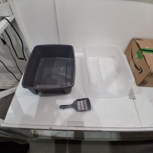 IRIS OPEN TOP CAT LITTER BOX KIT WITH SHIELD - 16" X 12" - GREY/CLEAR - (MODEL: CLH-12) image 2