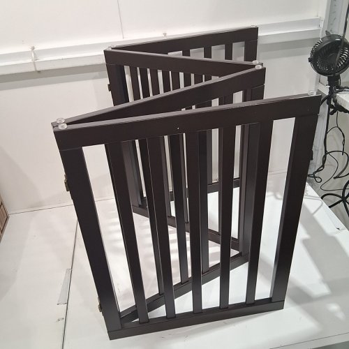 SEMIOCTHOME 4-PANEL FREESTANDING FOLDABLE WOODEN PET GATE DESIGNED FOR SMALL DOGS/PUPPIES - 74" X 23.6" - ESPRESSO (MODEL: 4PGL-XY-048-BN) image 2