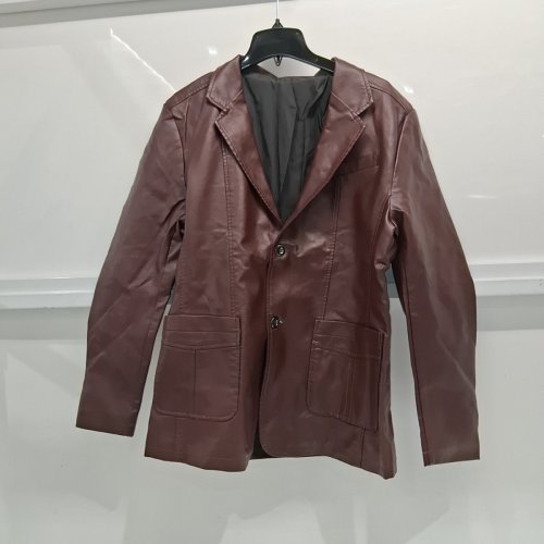 BUTTON-FRONT PLEATHER BLAZER - MEDIUM - BURGUNDY image 2