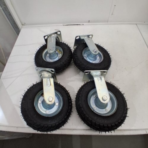 4PC RUBBER SWIVEL PNEUMATIC CASTER WHEELS - 8'' - BLACK/SILVER image 2