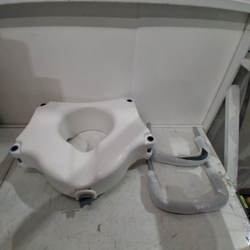 RAISED TOILET SEAT WITH ALUMINUM HANDRAILS - 5" RAISED - OFF-WHITE (MODEL: SC7060B) image 2