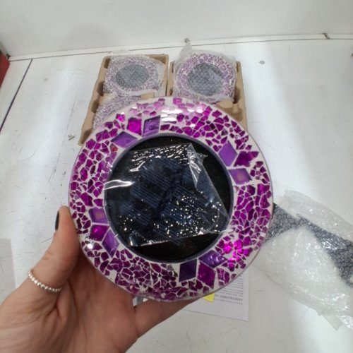 4PK BELL + HOWELL SOLAR POWERED LED MOSAIC PATHWAY DISK LIGHTS, WITH AUTO ON/OFF - PURPLE image 3