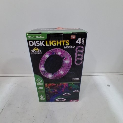4PK BELL + HOWELL SOLAR POWERED LED MOSAIC PATHWAY DISK LIGHTS, WITH AUTO ON/OFF - PURPLE image 4