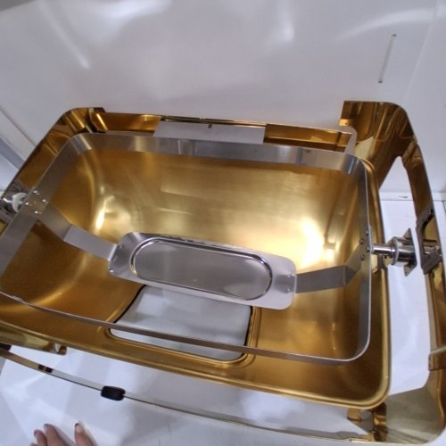 ELEGANT STAINMLESS STEEL RECTANGULAR CHAFING BUFFET DISH - 8QT - GOLD/SILVER image 6