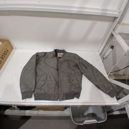 MEN'S LEVI STRAUSS & CO. FAUX LEATHER VARSITY BOMBER JACKET - XL - GREY image 2