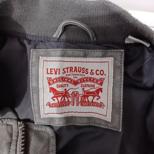 MEN'S LEVI STRAUSS & CO. FAUX LEATHER VARSITY BOMBER JACKET - XL - GREY image 3