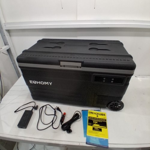 EUHOMY PORTABLE REFRIGERATOR FREEZER WITH DUAL-ZONE ADJUSTABLE COOLING WITH 12/24 V DC & 110–240 V AC POWER, APP & LCD DIGITAL CONTROL, HIGH-EFFICIENCY FROST-FREE COMPRESSOR, WHEELED DESIGN - BLACK / GREY (MODEL: CF011-75BL-CAEH) image 3