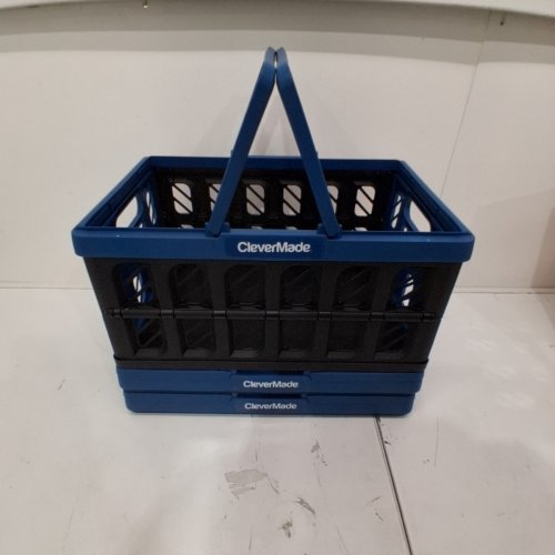 3PK CLEVERMADE CLEVERCRATES 16L COLLAPSIBLE SHOPPING BASKET/TOTE - DARK BLUE image 2