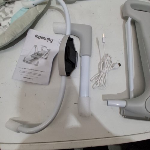 Ingenuity 2-in-1 convertme compact portable baby swing & seat with vibrations & nature sounds - battery powered - 20lbs max - raylan theme/grey (model: ‎12189) image 4