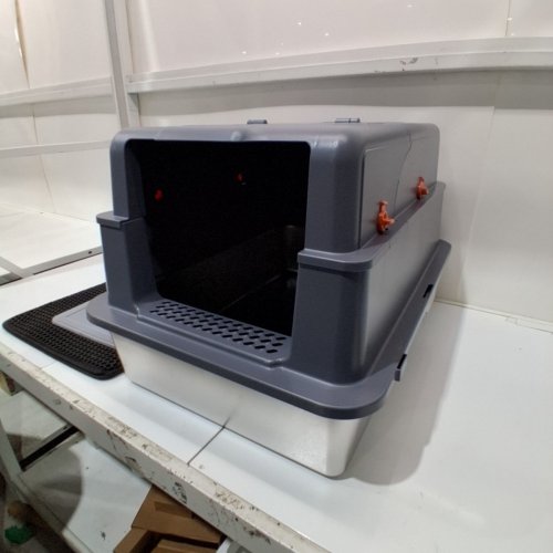 HIHLOY STAINLESS STEEL CAT LITTER BOX WITH MAT AND SCOOP FOR LARGE OR MULTIPLE CATS - XXXL - 28" X 20.5" X 17" - GREY image 2