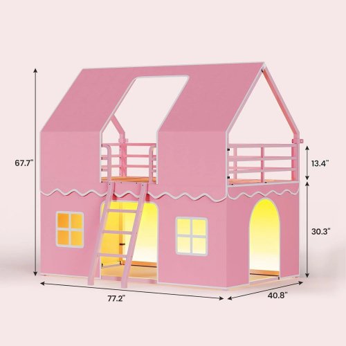 HOUSE BUNK BED COVER WITH PLAY CURTAIN AND LED LIGHTS - FOR TWIN BUNK BEDS - PINK (MODEL:AJ-DJ505406) image 2