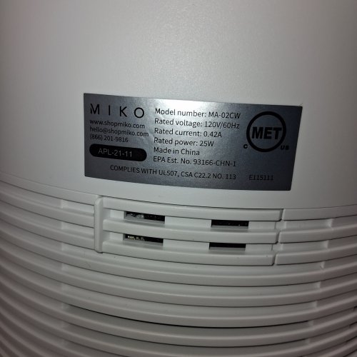 MIKO AIR PURIFIER - 120 V, 25W - WHITE (MODEL: MA-02CW) image 4