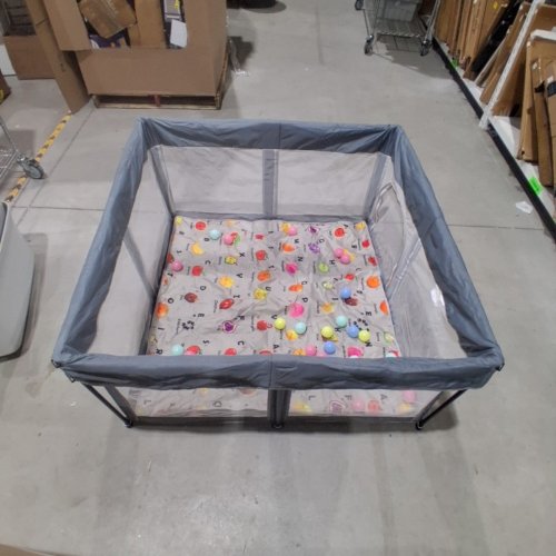 KIDS COLPART INDOOR & OUTDOOR FOLDABLE COLLAPSIBLE BABY PLAYPEN WITH MAT AND BALLS - 50" X 50" - GREY image 2